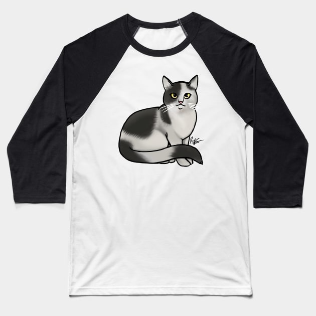 Cat - British Shorthair - Black and White Baseball T-Shirt by Jen's Dogs Custom Gifts and Designs